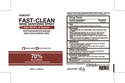 100ml 77201-003-10 (Agachy Fast Clean Hand Sanitizing Spray 100ml)